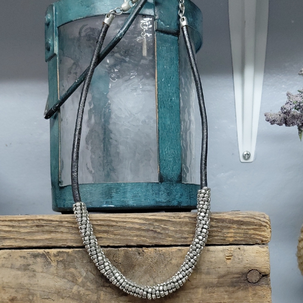 Kenneth Cole Leather And Silver Necklace